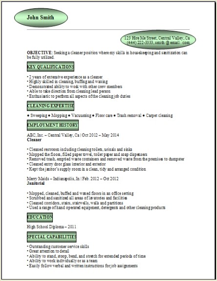 Resume templates for cleaning jobs