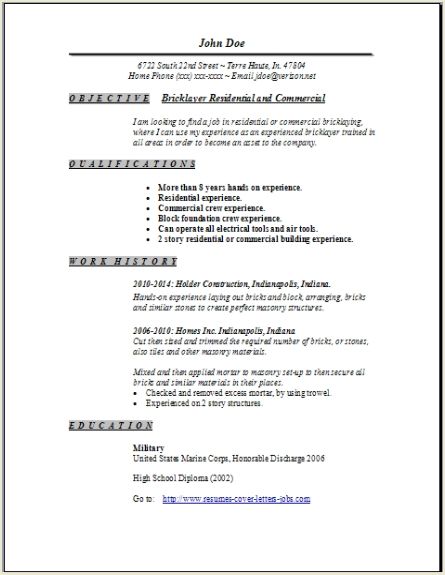 Masonry resume