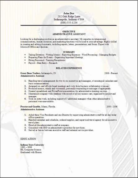 Free example of administrative assistant resume