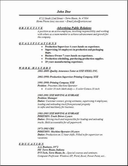 Sample resume advertising job