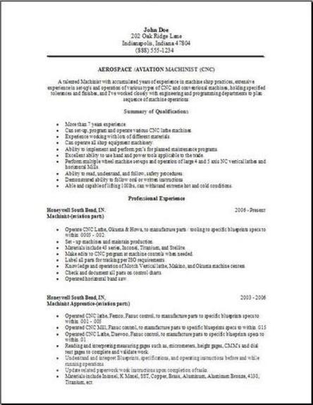 resume cover letter machinist