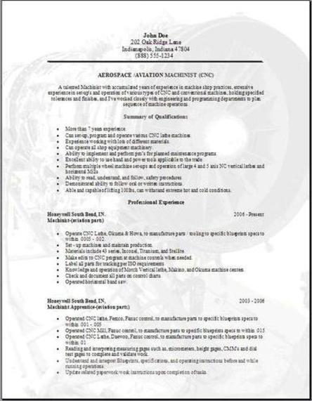 Machinst resume