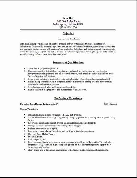 Free diesel mechanic resume template