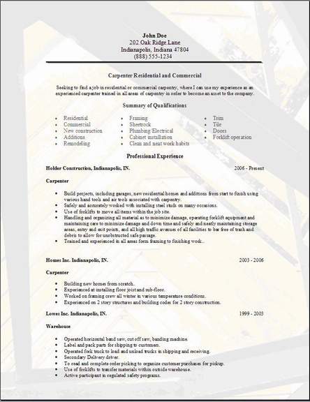 Unforgettable Apprentice Electrician Resume Examples to ... Carpenter Resume,examples,samples Free edit with word