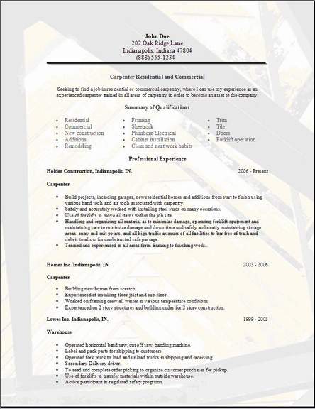 Carpenter Resume Template