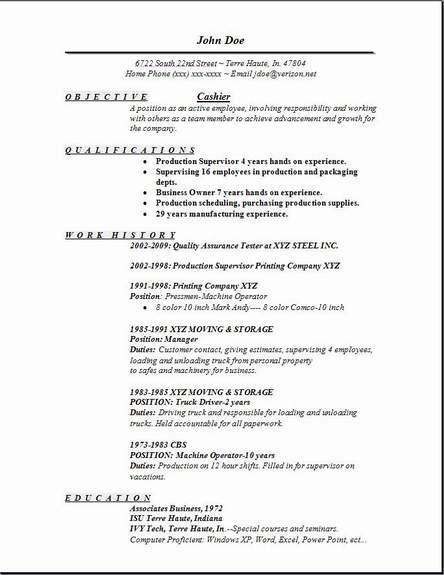 Cashier supermarket resume