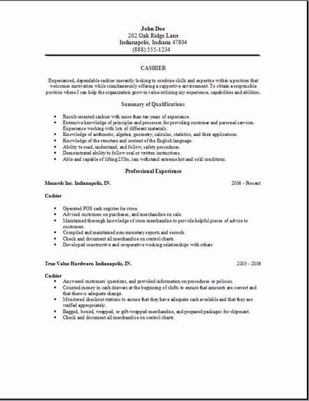 Cashier Resume Examples