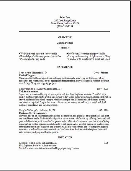 Clerical Resume Template 
