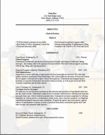 Clerical Resume:examples,samples Free edit with word