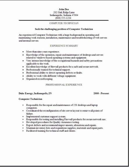 Free technician resume templates