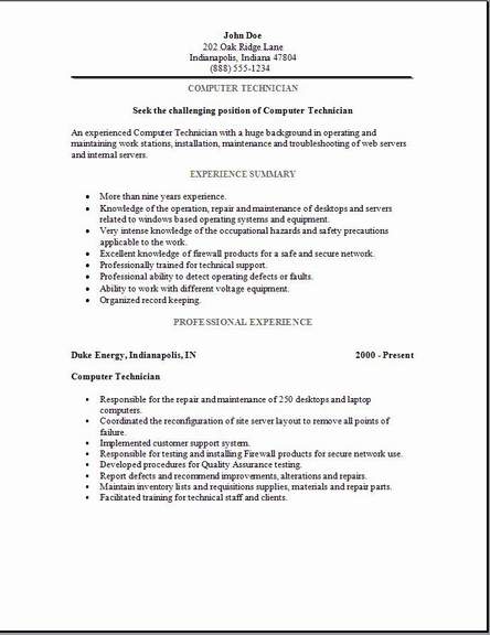 Sample computer tech resume