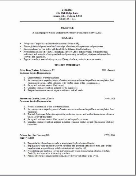 customer service resume occupational examples samples