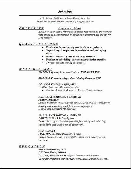 Resume For A Daycare Job 