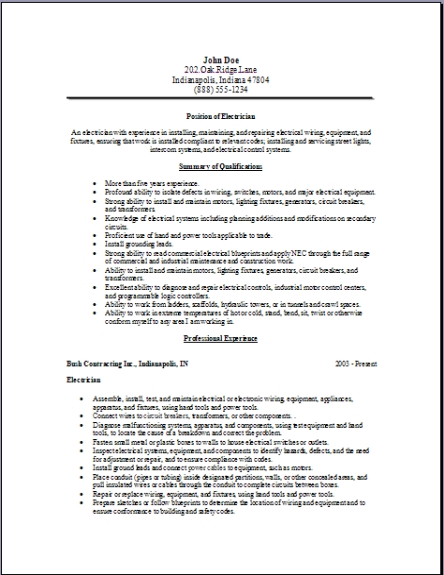 Professional Electrician Cover Letter