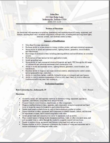 Industrial electrician apprentice resume sample