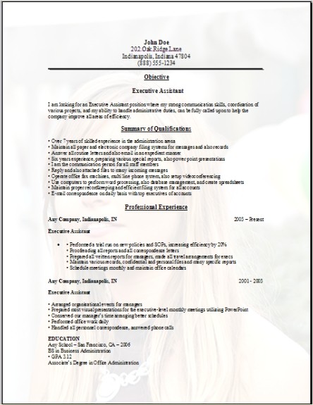 administrative assistant sample resume