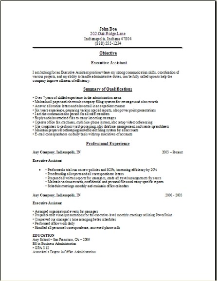 Resume cover letter executive administrative assistant