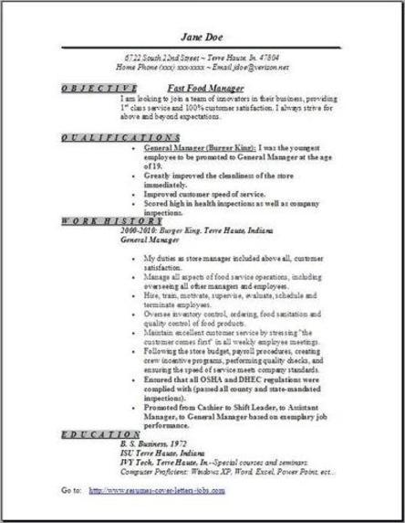 Sample resume fast food district manager