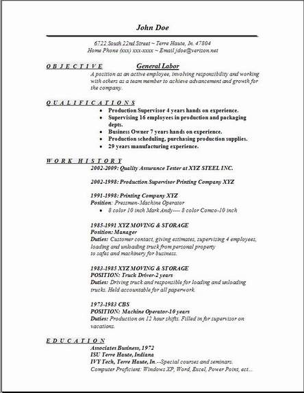 resume template. General Labor Resume:examples