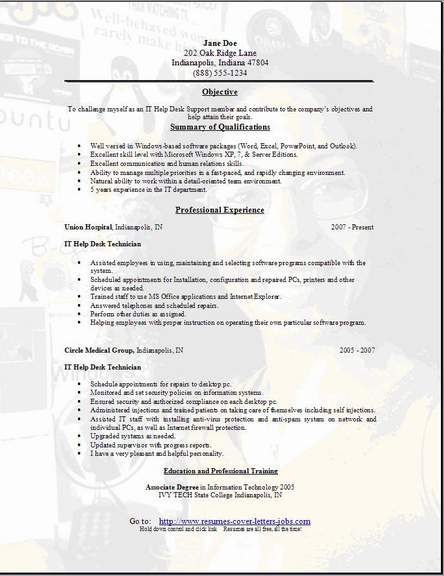 sample resume for help desk job