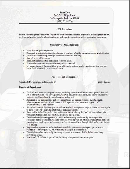 hr recruiter resume examples samples human resources