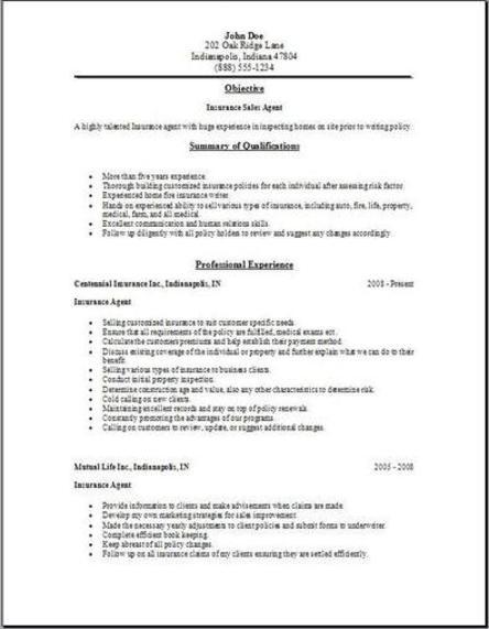 Insurance Agent Resume