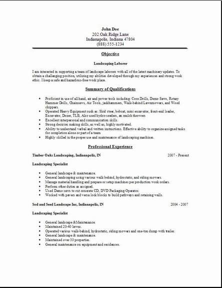 Sample resume for landscaper