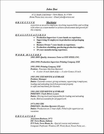Sample Cnc Mechanist Resume sample machinist resume