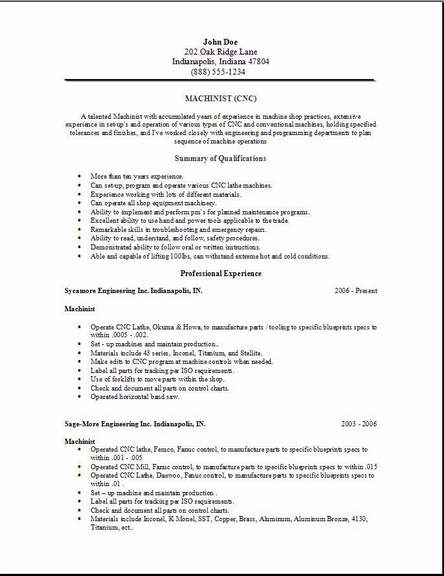 Macinist resume