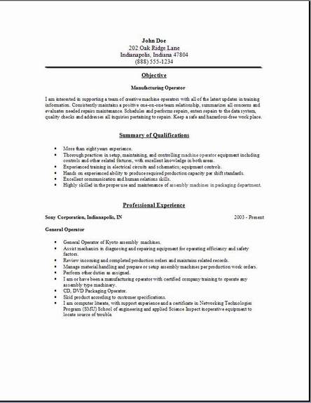 Manufacturing Operator Resume2