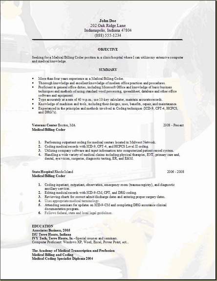 billing resume medical coding and medical billing cover letter sample