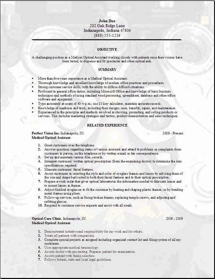 Pre optometry resume