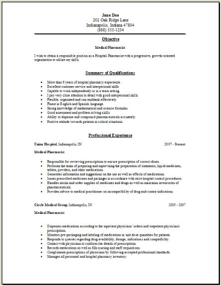 Pharmacy technician resume sample canada