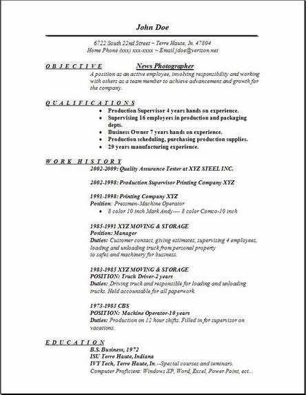 Photographic resume