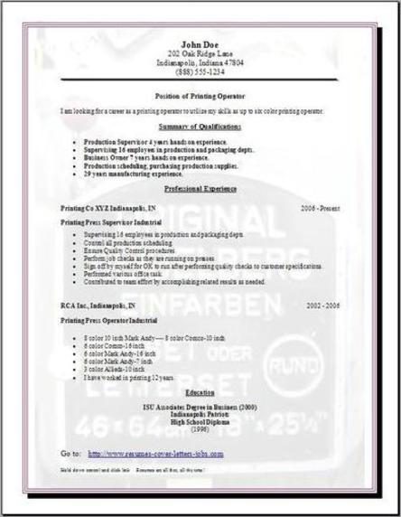 Resume printer operator