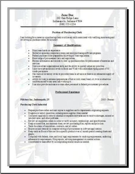 Purchasing job description resume