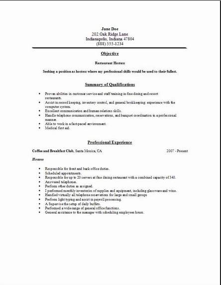 restaurant resume