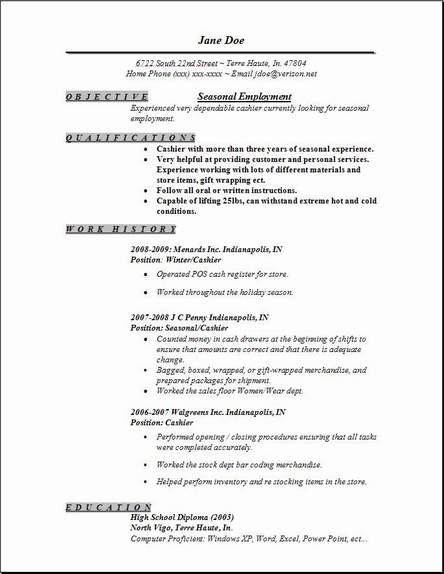 seasonal employment resume  occupational examples samples free edit with word