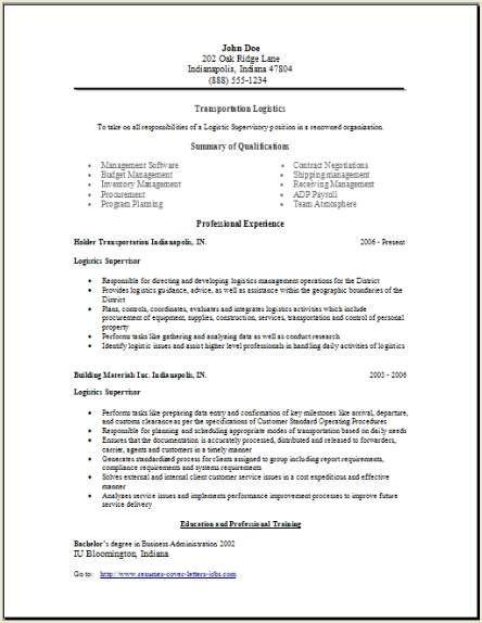 Sample logistic resume