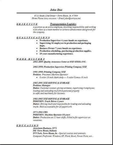transportation logistics resume  occupational examples samples free edit with word