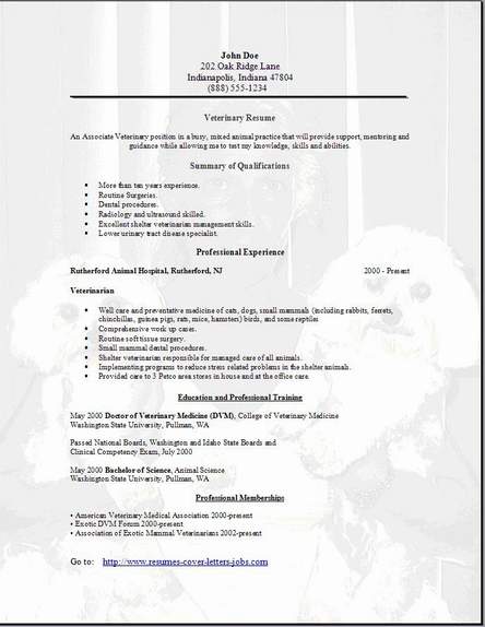 veterinary resume  occupational examples samples free edit with word