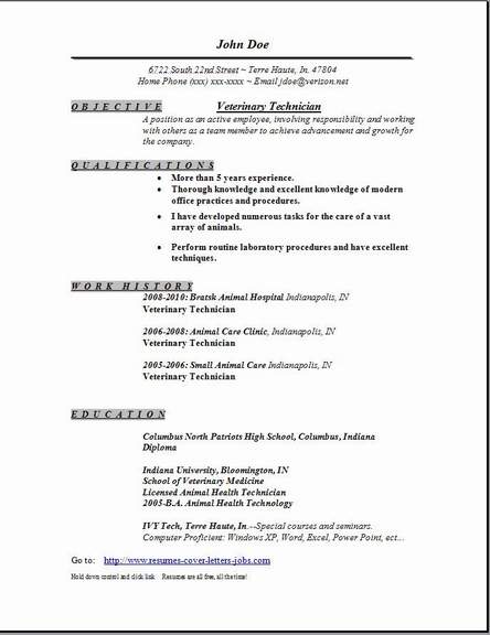 Sample Cover Letter For Resume Veterinary Technician