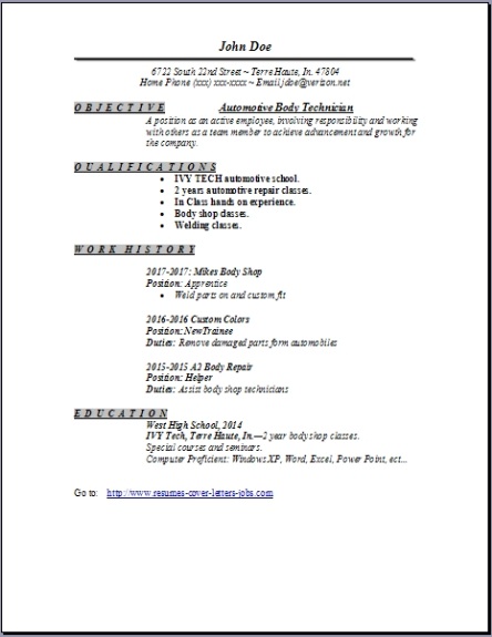 Auto Body Technician Resume