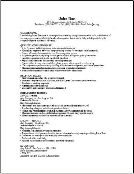 Executive Assistant Resume Sample