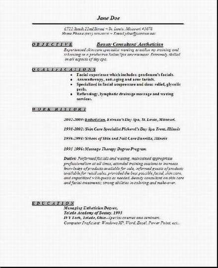 Aesthetician Resume, Occupational:examples,samples Free ...