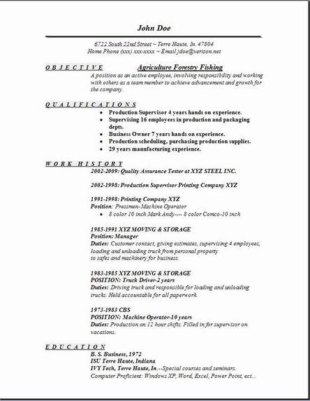 Agriculture Forestry Fishing Resume