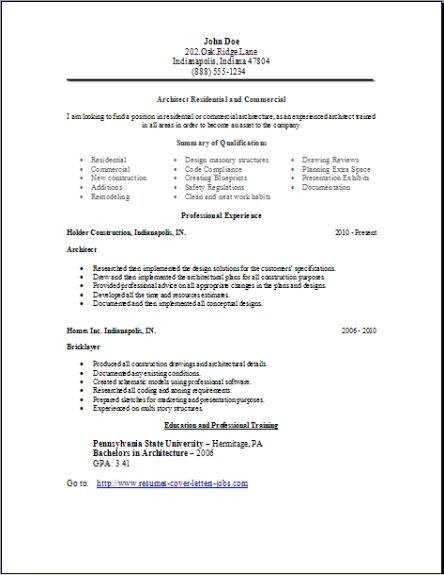 Architecture Resume examples Samples Free Edit With Word