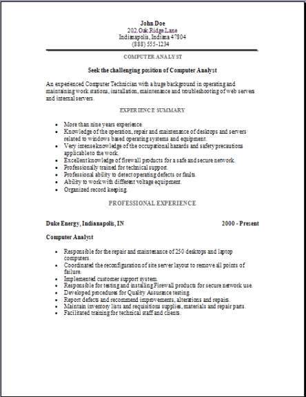 Computer Analyst Resume, Occupational:examples, samples 