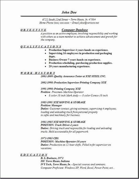 Computer Database Resume