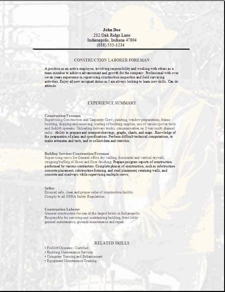 Construction Foreman Resume3